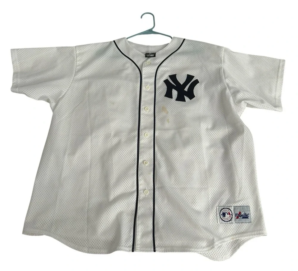 Vtg NY Yankees Majestic Jersey Men's 2X White Mesh MLB Baseball Made In USA Read
